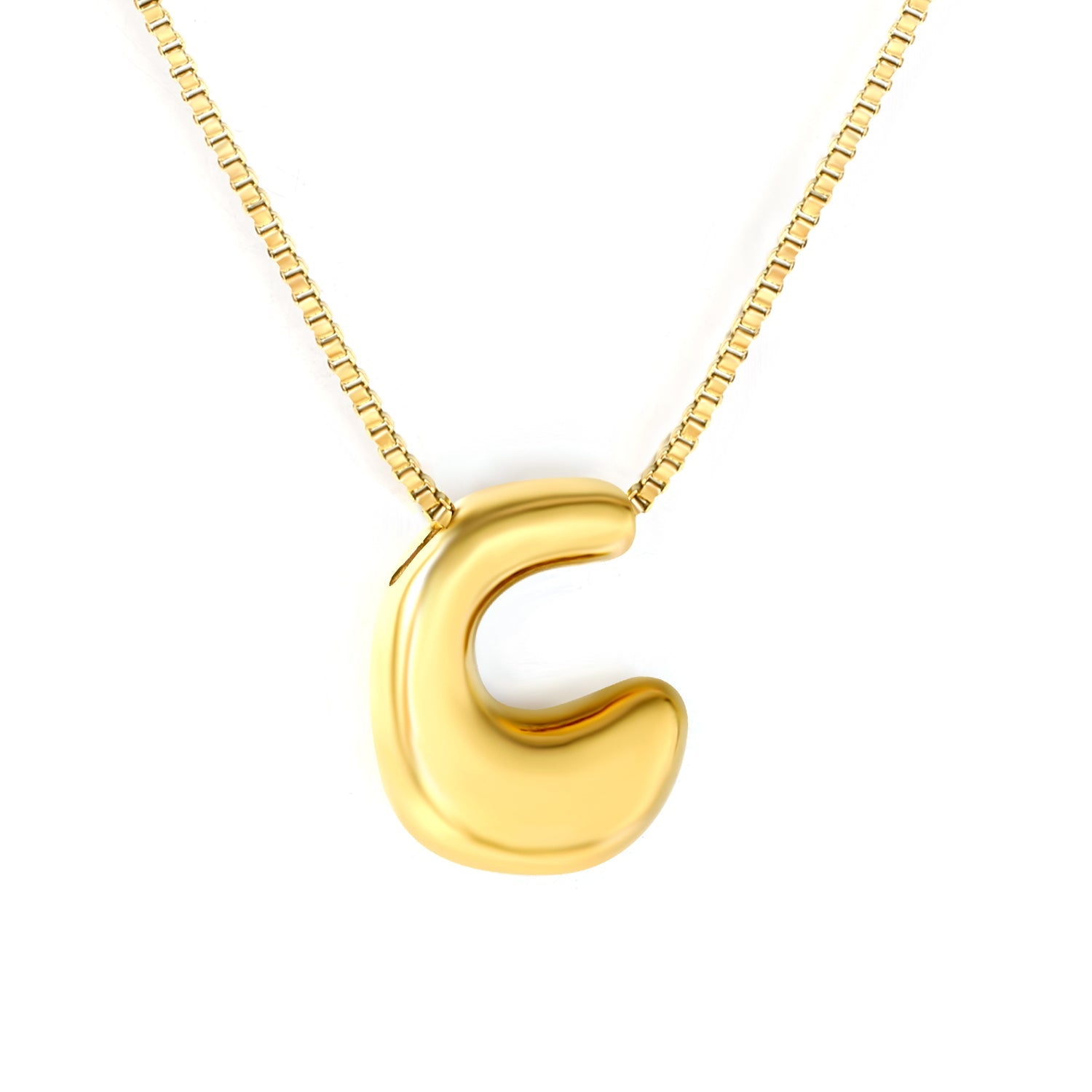 Alphabet Pendant A-Z 1.2 Box 40+5cm + 6mm Round Tail Tag Necklace Gold asonjewelry